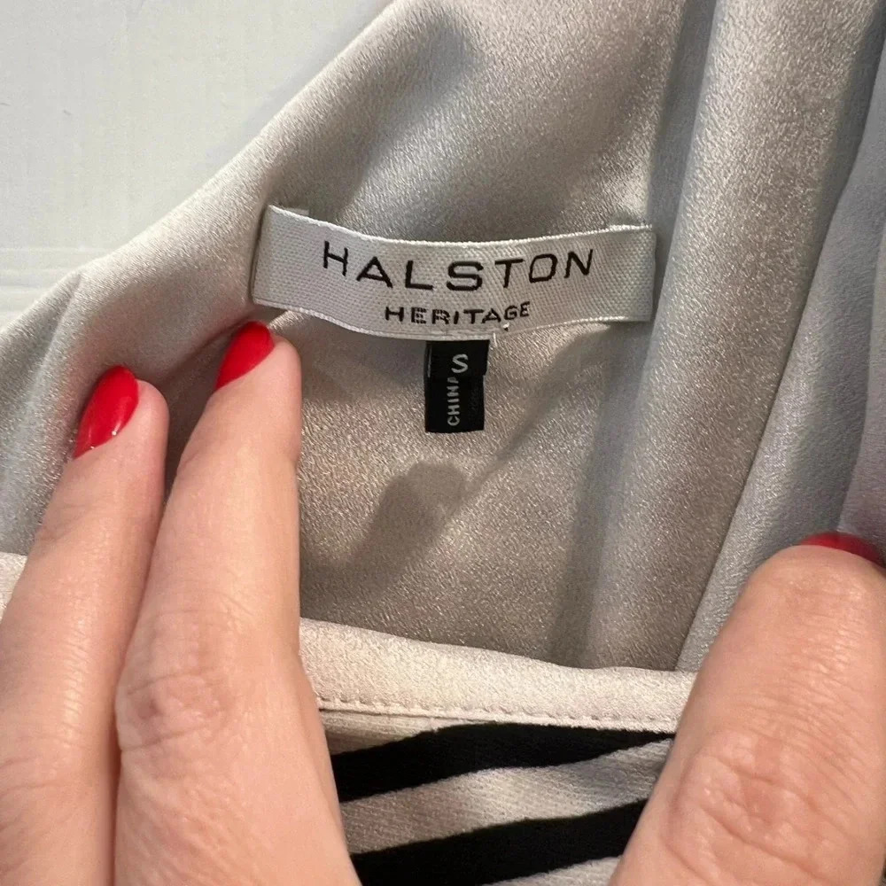 J3. Halston Heritage Striped One-Shoulder Asymmetric Cocktail Dress, Black/White - Picture 5 of 10